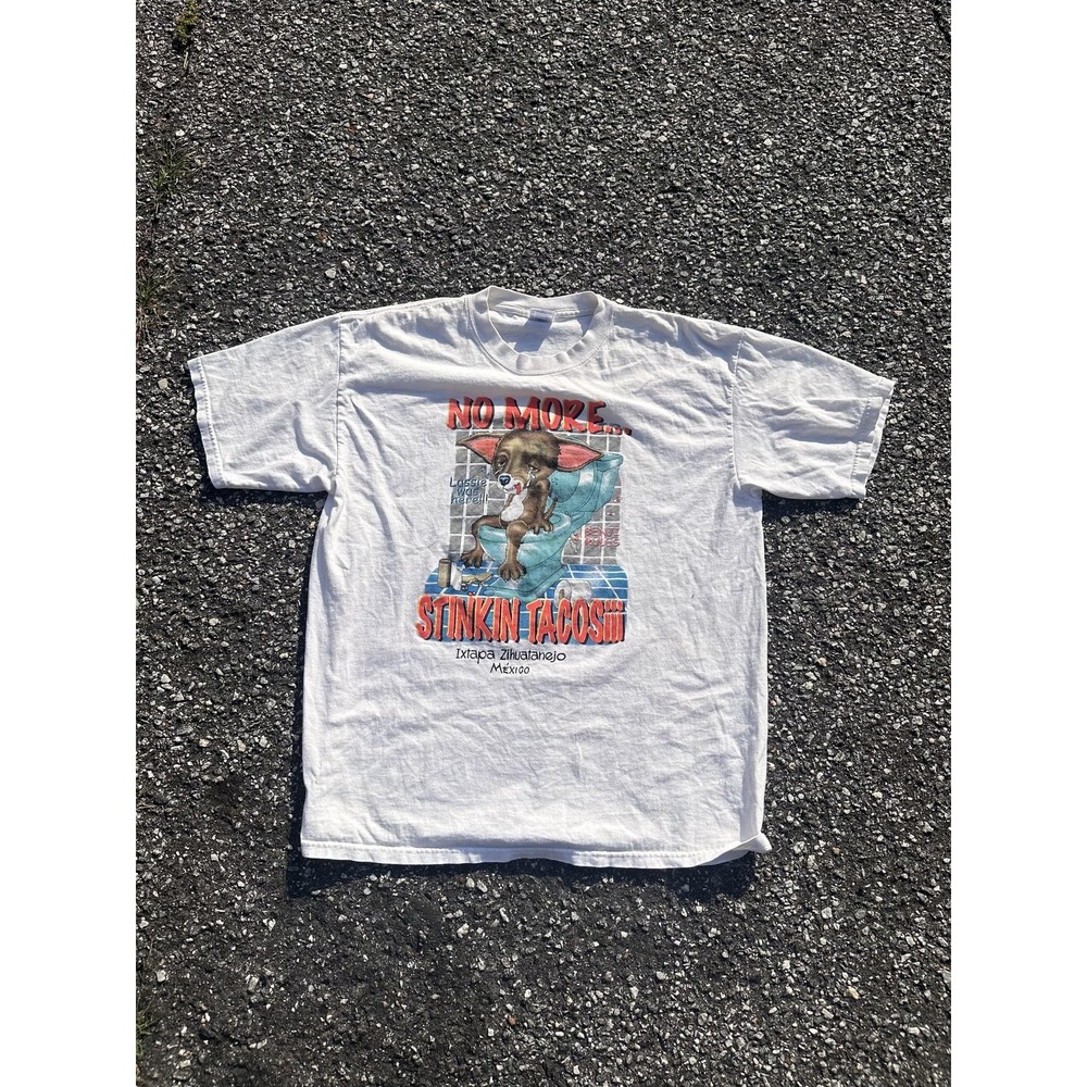 Yazbek Shirt Mens XL White No More Stinkin Tacos Mexico Funny Dog Graphic Tee